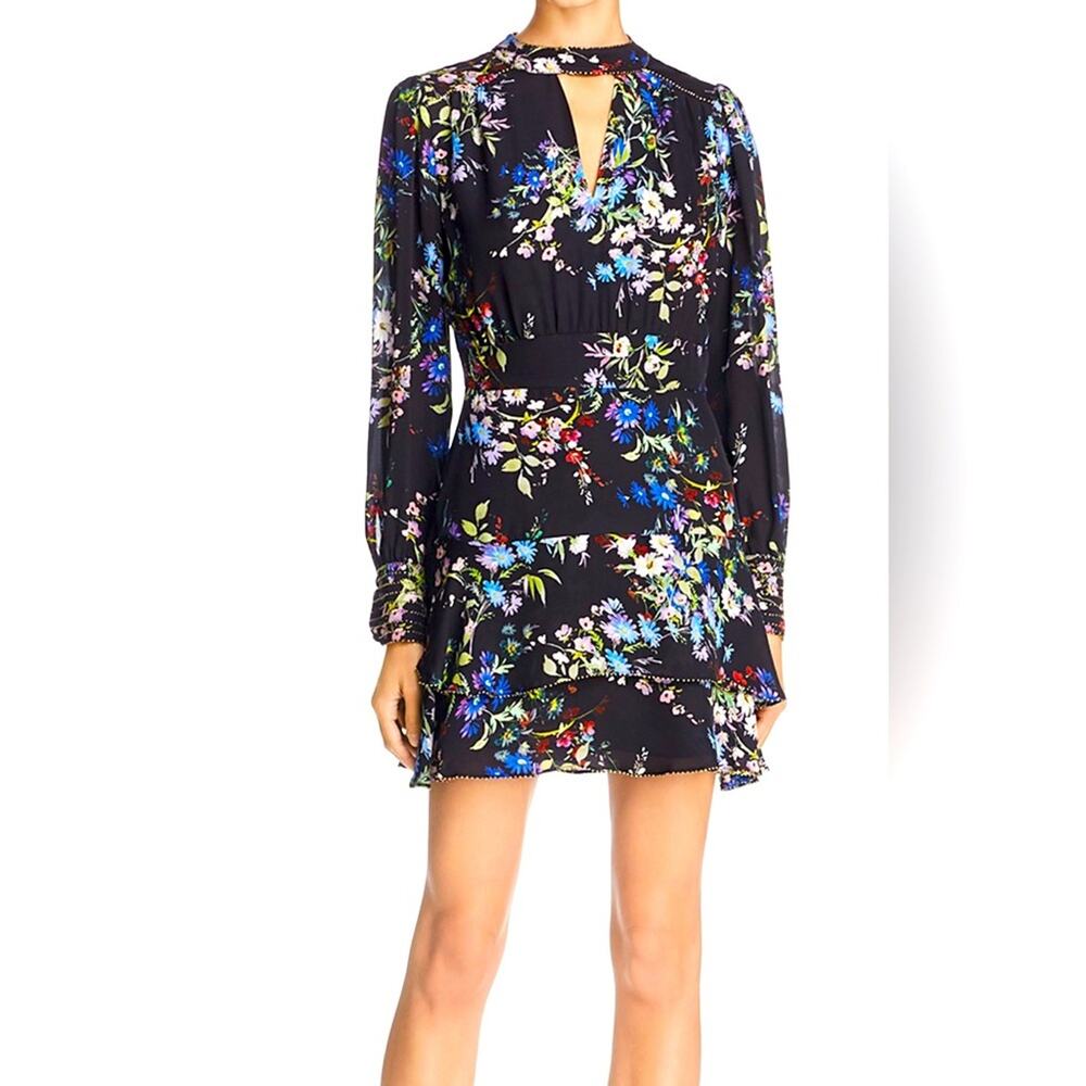 Parker 100% Silk Chrissy Floral Beaded V-Neck Dress 2 Resort Vaca Cocktail